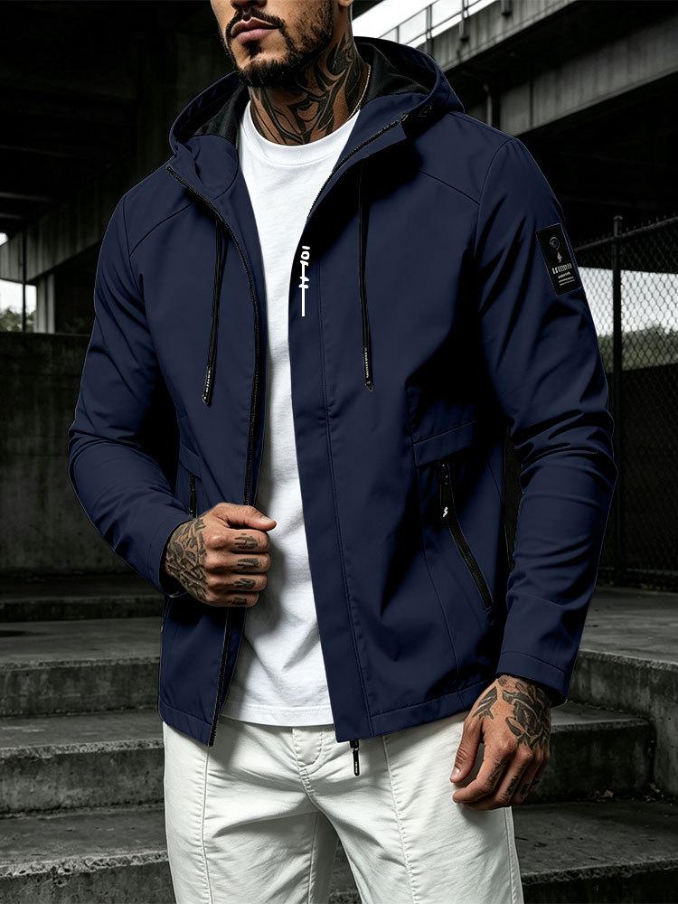 Men's Hooded Windbreaker Slim Fit Color for Spring and Fall