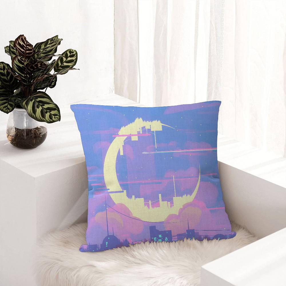 Pink Pastel Anime Moon Office Cushion Pillowcase Car Cushion Cover45X45CM Lumbar Pillowcase Sofa Pillowcover