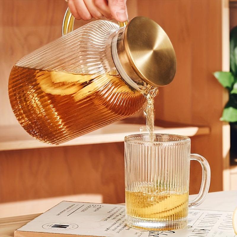 1pc Ribbed Glass Pitcher With Lid Heavy Duty High Borosilicate Glass Water Pitcher Drink Carafe For Hot And Cold Beverges Drinkware