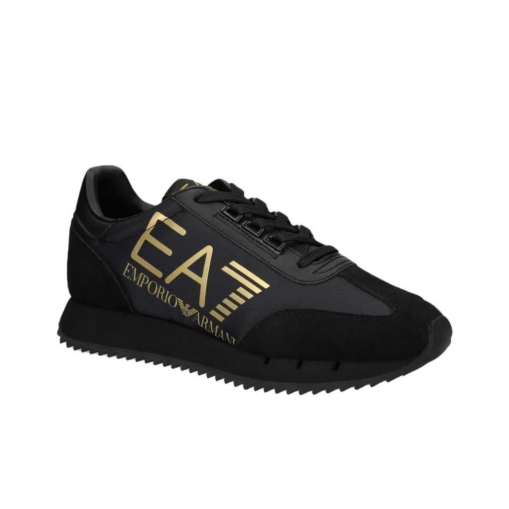 Emporio Armani EA7 Leather Logo Detail Round Toe Lace-Up Low-Top Casual Shoes Unisex casual shoes Black 7X000541AF18609MZ177