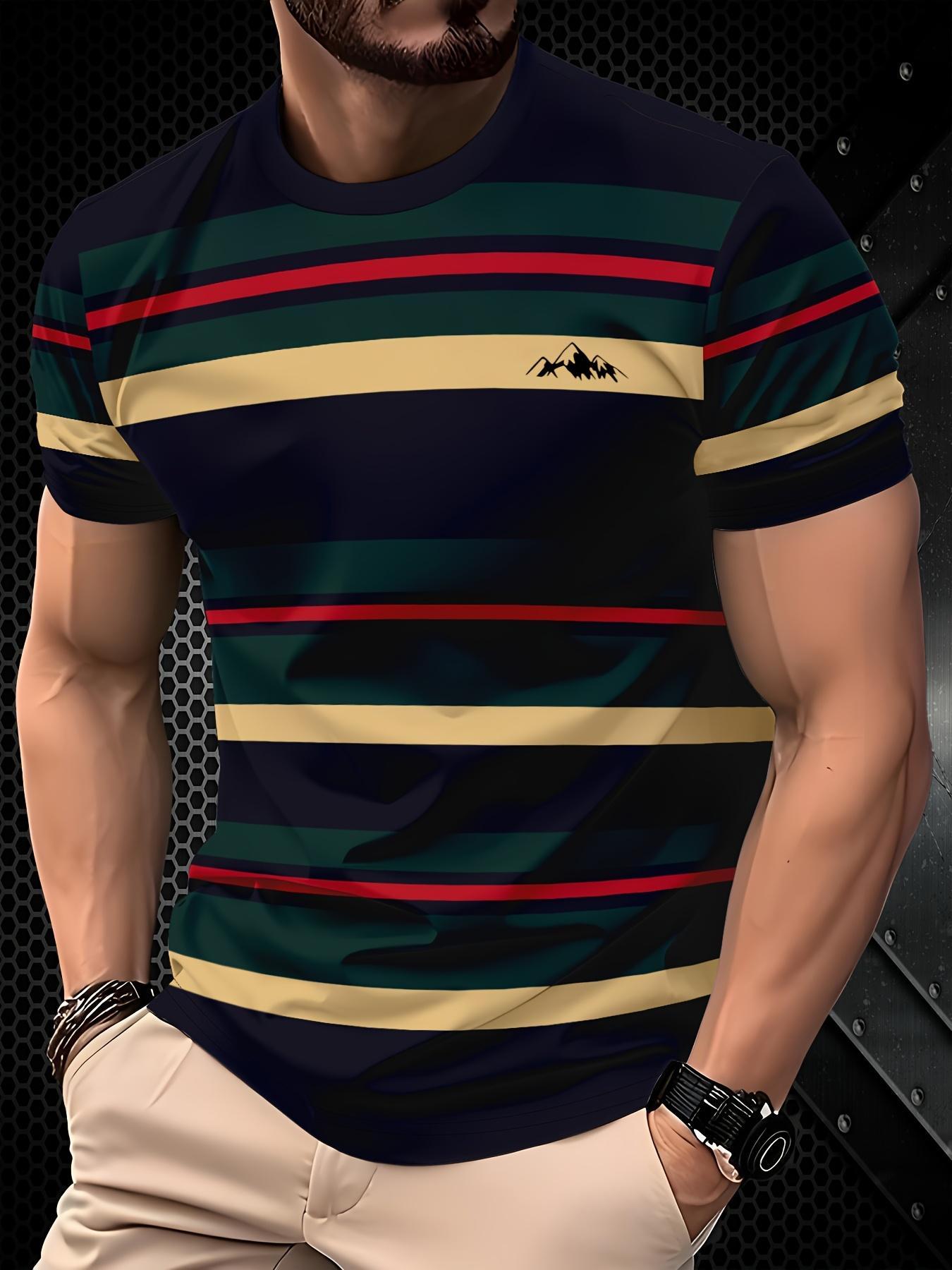 

Men s Classic Fashion 3D Cool Digital Printed T-shirt - Casual Sports, Soft and Breathable Polyester Fiber with Striped Details S