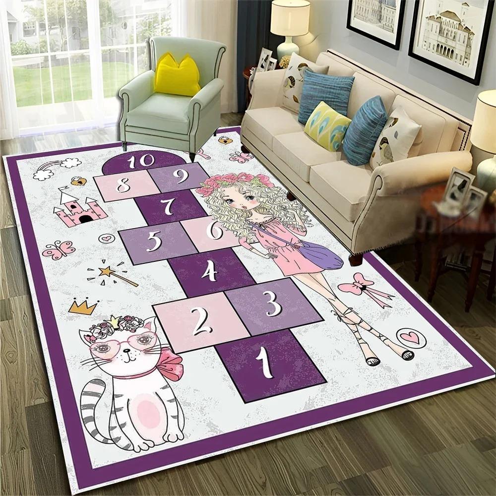 Hopscotch Child Digital Games Boy Girls Carpet Rug for Home Living Room Bedroom Sofa Doormat Decor,Non-slip Floor Mat