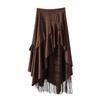 Women's High Waist Lace Patchwork Suede Midi Skirt, 2025 Autumn/Winter