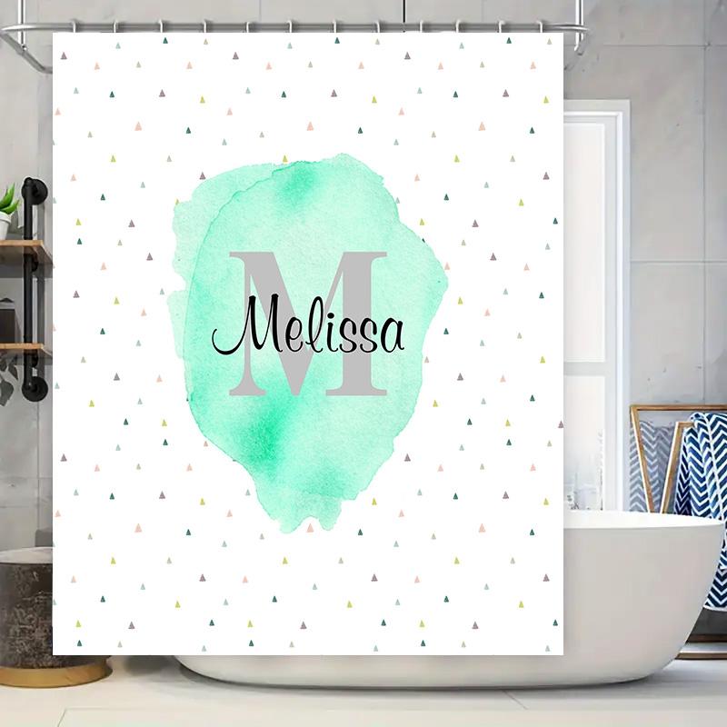 

Kids Personalized Shower Curtain With Triangles Pattern Name Design For Bathroom Decor Mint Green Color (180X180Cm) 90x180cm