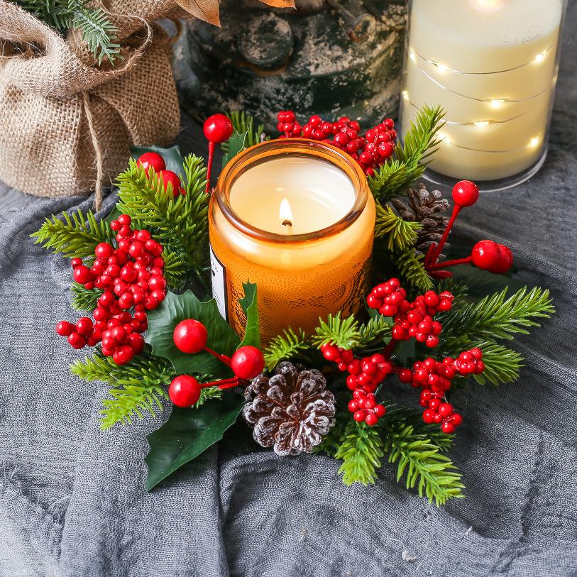 Christmas Candle Rings Table Decoration Christmas Wreath Candle Holder Ring Red Berries Table Centerpieces Candle Wreath