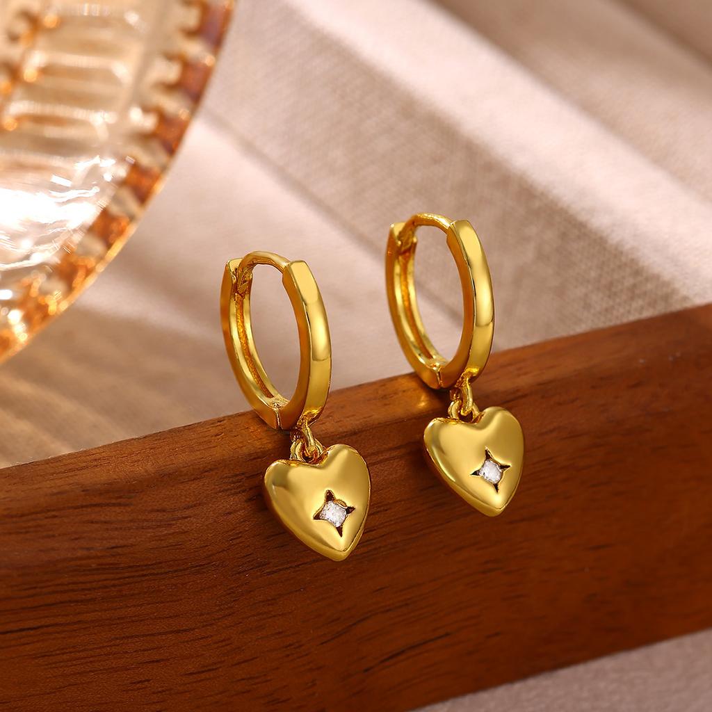 2026 Vintage Gold Color Hoop Earrings For Women Elegant CZ Heart Star Flower Pendant Hanging Ear Piercing Romantic Jewelry Gift
