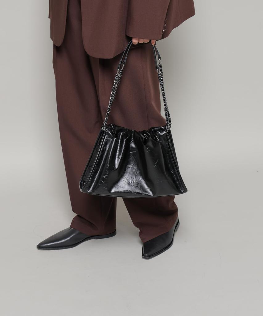 Nano Universe Women's Chain Shoulder Bag with Gathering, F 010, Black, 673-6132300