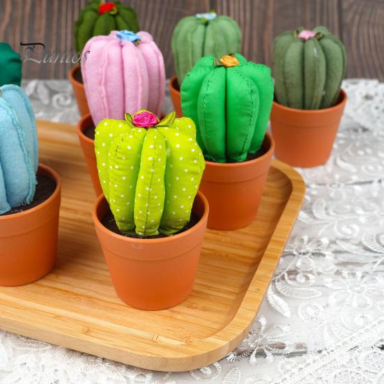 Decorative Artificial Plant for Office Handmade Cactus Ornaments, Soft Fabric Potted Desk Small Succulents Decor Decor, No Watering Mini Desktop