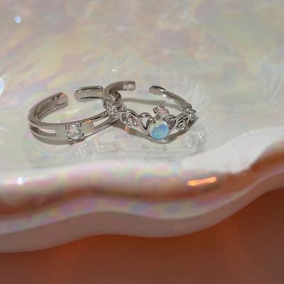 Advanced Moonstone Stacked Wearing Niche Design Cold Wind Crown Trend Adjustable Opening Ring Personality