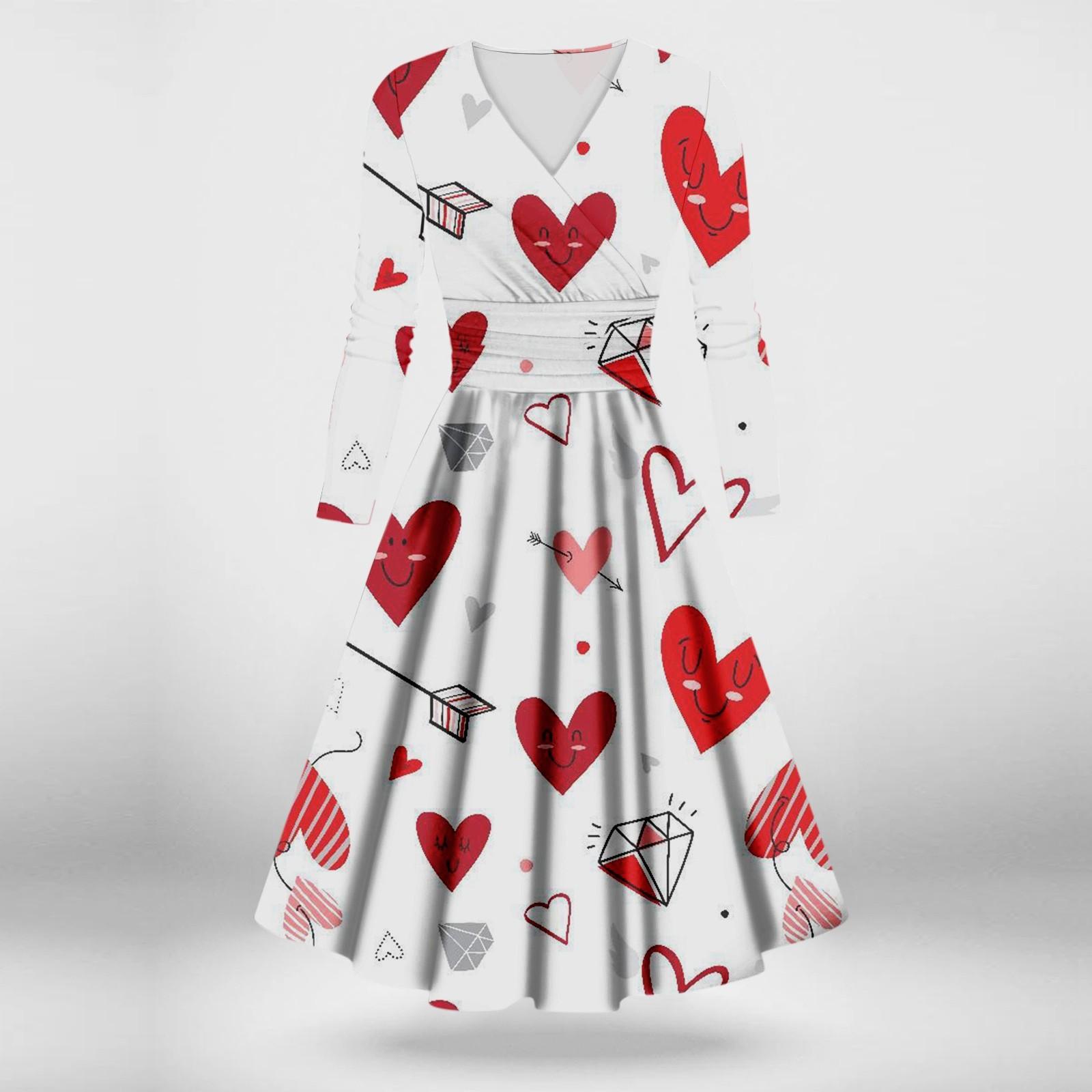 

Жіноча модна повсякденна сексуальна сукня з довгим рукавом і V-подібним вирізом на День Святого Валентина XL кавун червоний колір