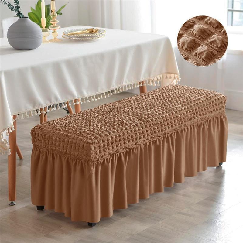 

Dining Bench Soft Stretch Slipcover with Skirt Polyester Footstool Protector Bubble Lattice Piano Bench Covers for Living Room S