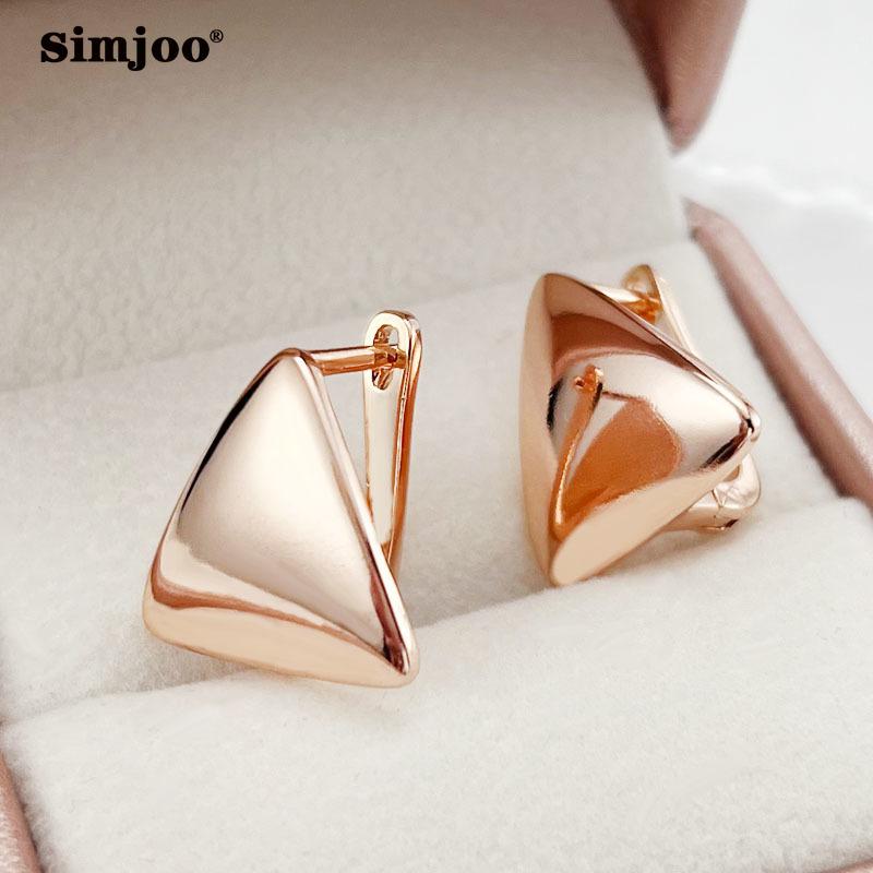 SIMJOO Rectangle Geometric Fashion Style Polished Rose Gold Color Earrings