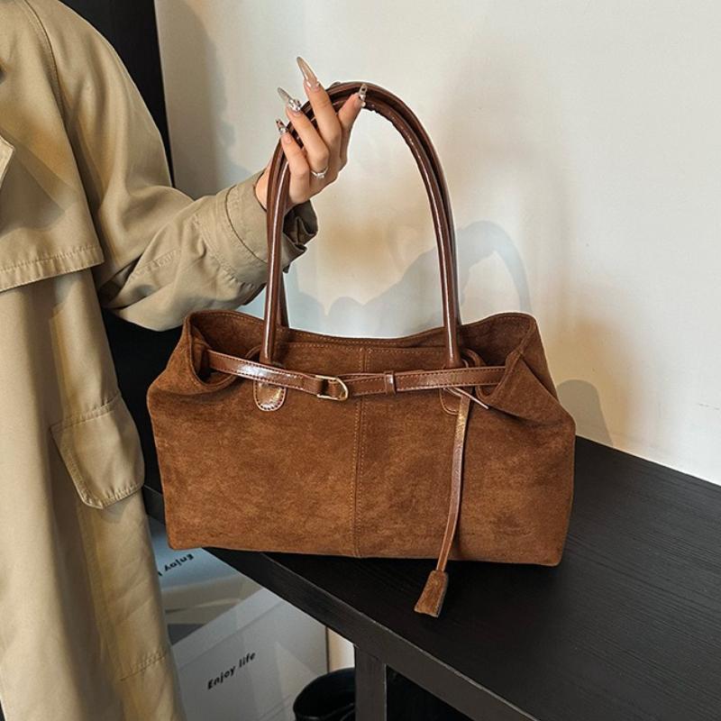 Autumn Winter Women's Suede Underarm Tote Bag Large Capacity Commuter Shopper Shoulder Bag 2026 New Trendy Soft Leather Handbags