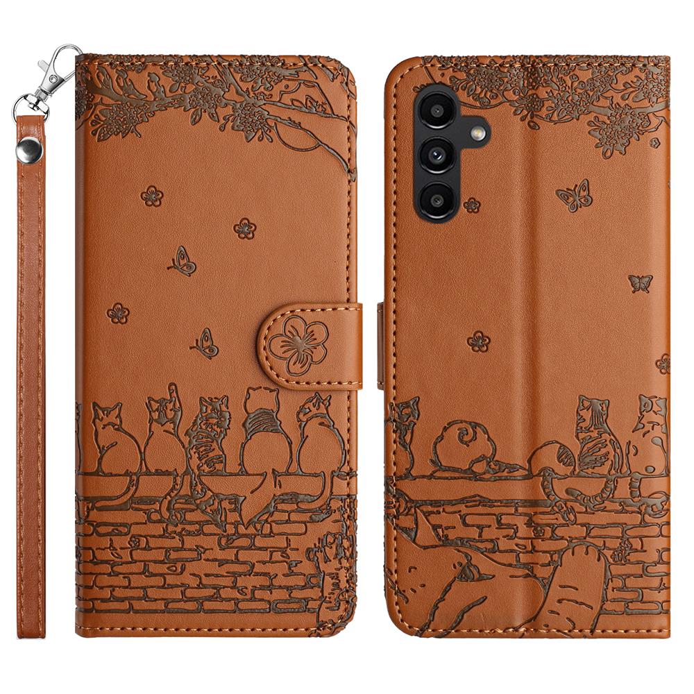 For Samsung Galaxy S25 FE Case with Wrist Strap Leather Phone Cover Wall Cats Pattern