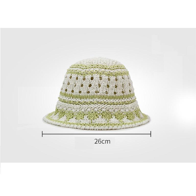 Woven Bucket Hat For Women Summer Versatile Niche Design Color-Blocked Fisherman Hat Hollow-Out Sun Protection Hat
