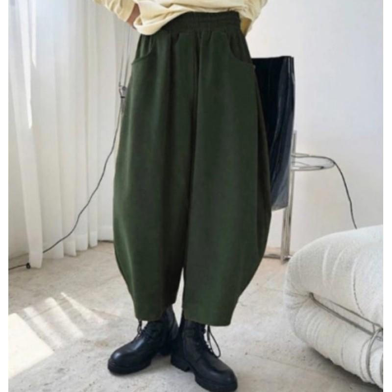 Women's Vintage Loose-Fit Carrot Pants for Spring/Fall Wide-Leg Harem Pants Solid-Color Casual Bell-Bottom Pants
