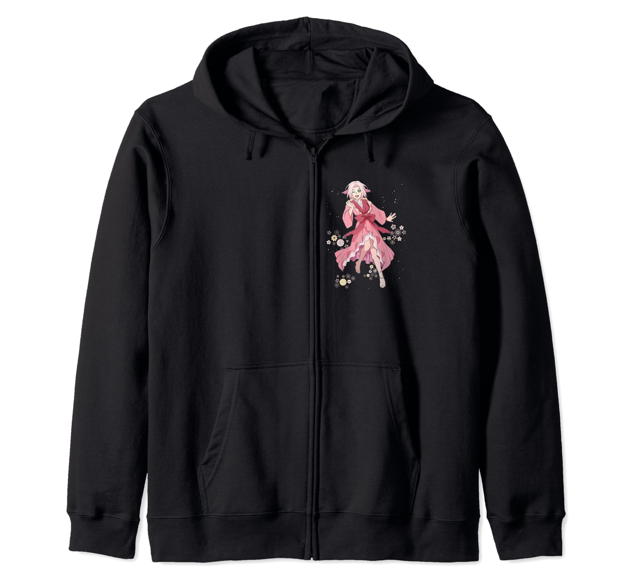 

Cute pink haired anime girl in Sakura Sakura zip hoodie yukata чёрный