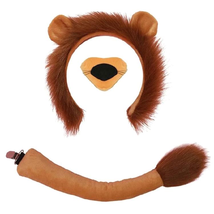 Lion Costume Animal Dress Up Costume Halloween Lion Dress Up Costume, Lion Hairband, Tail, Bowtie