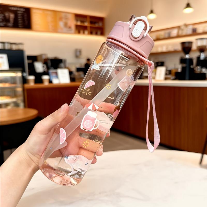 New Transparent Cartoon-Patterned Water Cup with High Aesthetic Value, Large Capacity Space Cup, Perfect for Summer Fitness And
