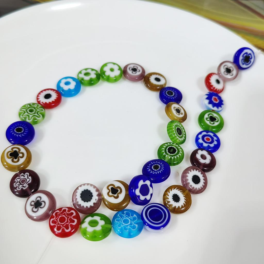 Millefiori Flower Glass Beads - Round Flat Beads for DIY Jewelry Making