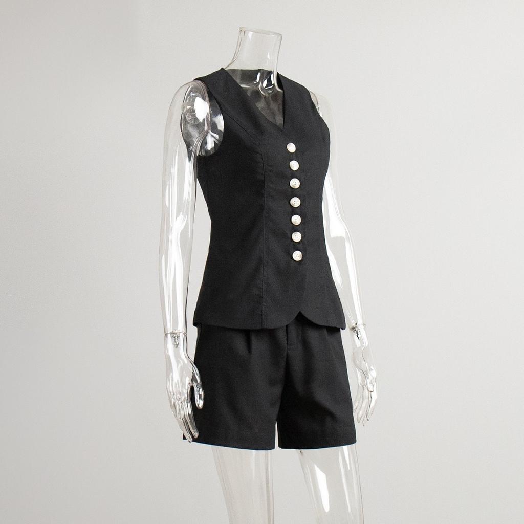 Set Estivo da Donna in Cotone e Lino 2 Pezzi Casual da Pendolare Gilet Gilet + Pantaloncini