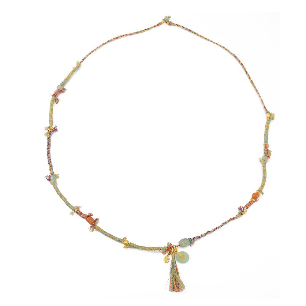 GEMCHIC Women s Boho Handmade Knotted Beaded Necklace with Tassel, Natural Stone Long Sweater Chain for Layering