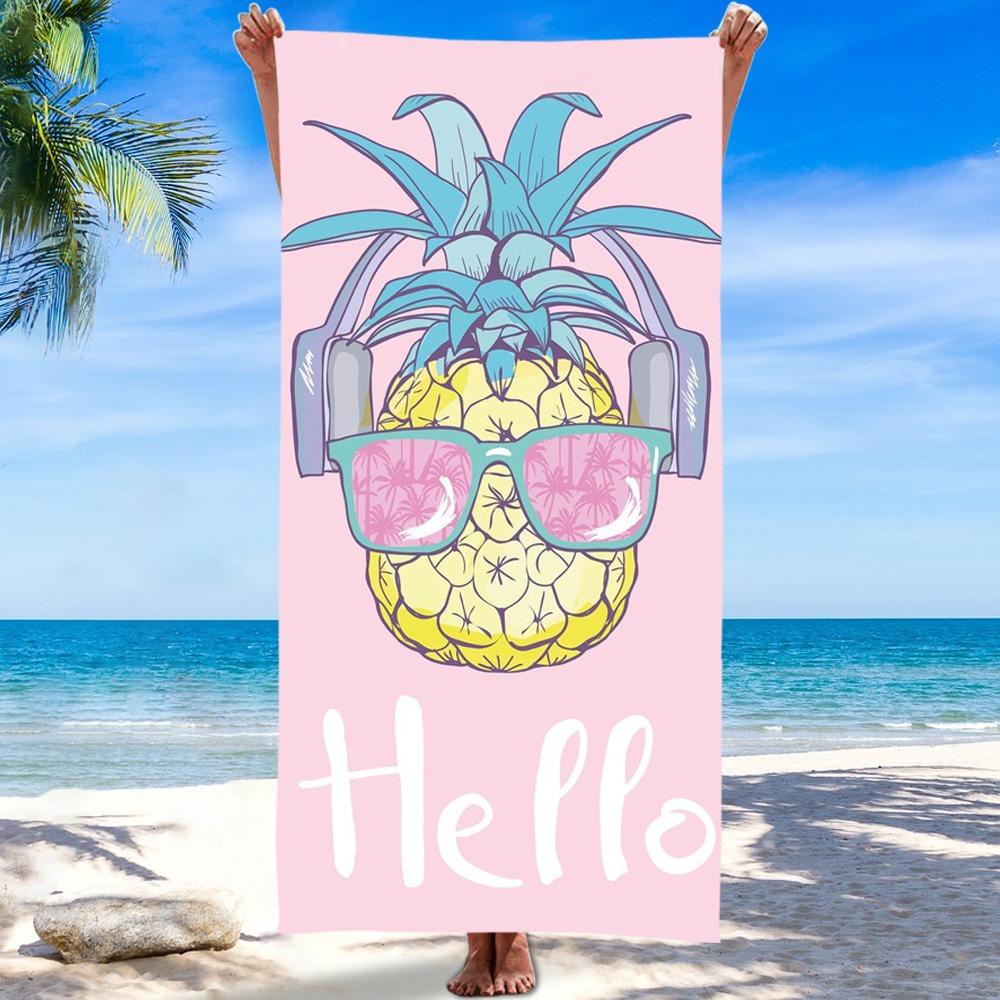 Pink Peach Pattern Beach Towel Polyester Quick Dry Sand Free Bath Towel Fruit Print Blanket for Summer Seaside Vacation Travel