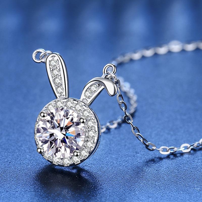 6.5mm Summer 925 Sterling Silver Moissanite Necklace For Women Cute Rabbit Pendant D VVS1 Fine Jewelry
