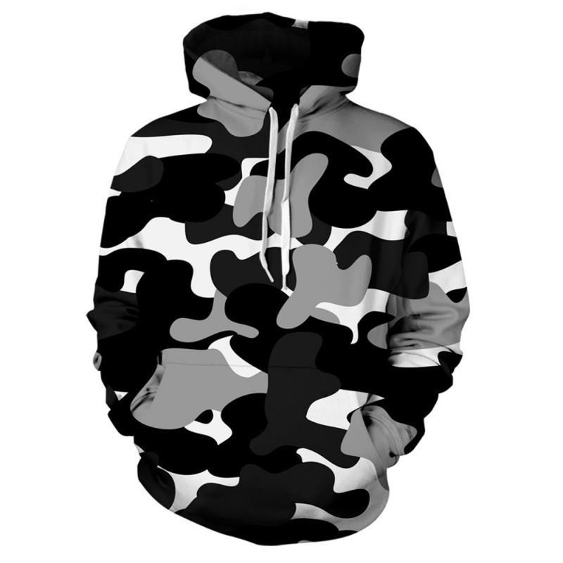 Mens Hooded Oversized Sweatshirt With 3D Camo Print Front Pocket Long Sleeve Fall Casual Wear