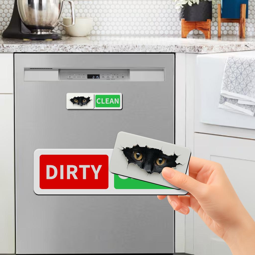 Black Cat Dishwasher Magnet Clean Dirty Sign Sliding Red Green Kitchen Indicator  Strong Acrylic Magnetic Sign for Kitchen