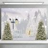 Winter snow scene, white pine forest, artistic background, dreamy glitter bow, family portrait, party decorations4759
