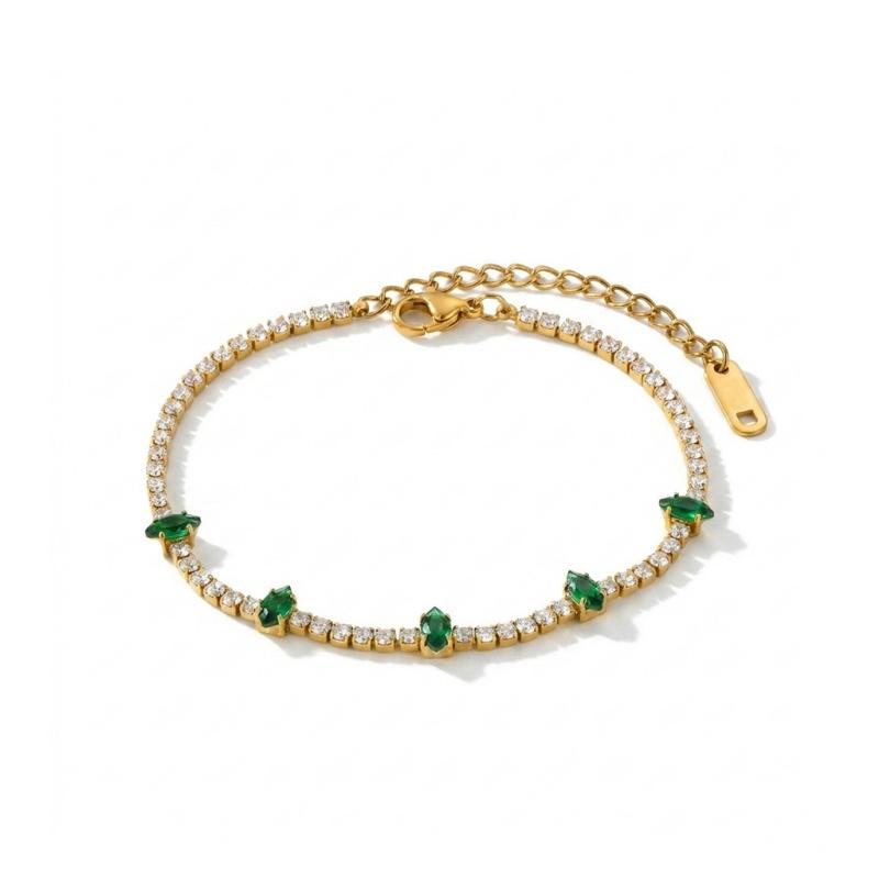 Trendy Stainless Steel Green Marquise Zircon 18K Gold Plated Adjustable Unisex Charm Gift Bracelet