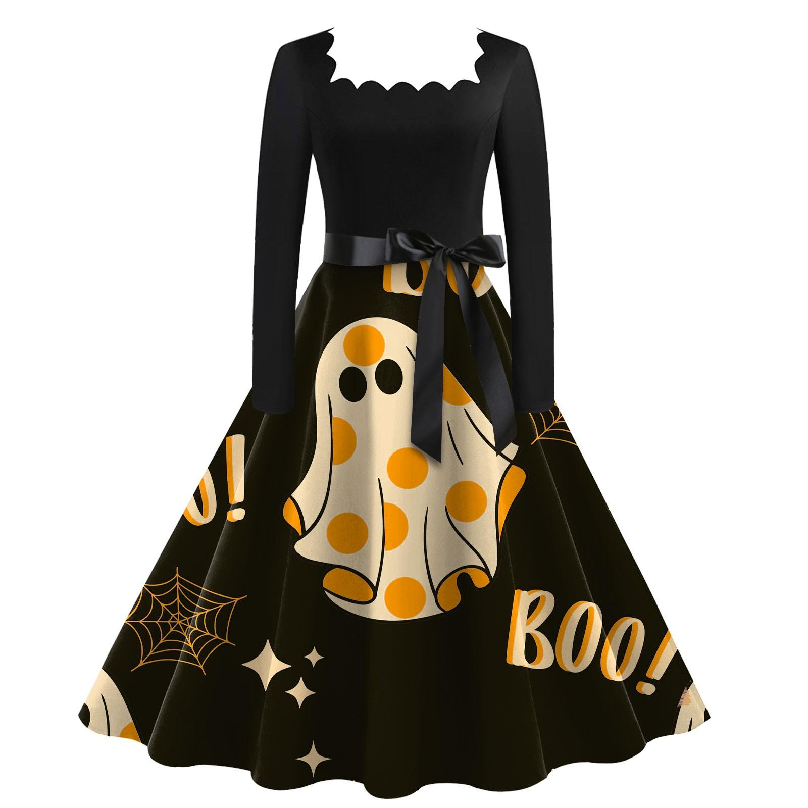 Женские повседневные модные платья с квадратным вырезом и длинным рукавом на Хэллоуин — фото 3