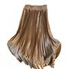 Maxi Skirt High Waist Glossy Long Skirt Solid Color Pleated Design Large Hem Dance Skirt Work Leisure Daily Wear
