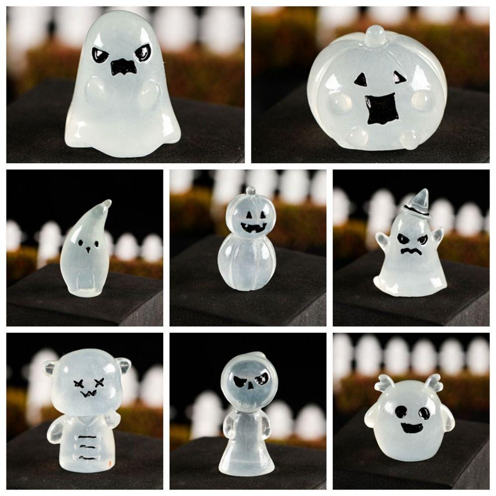 8pcs Cartoon Halloween Luminous Ghost Figurines Halloween Pumpkin Ghost Decor  Bar Home Decor
