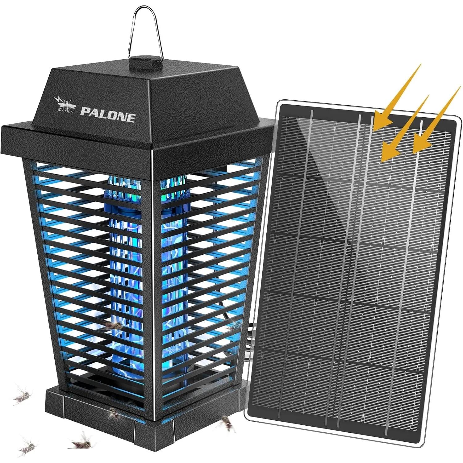 Zanzariera Elettrica Solare 4500V Elettricità Zapper per Zanzare Esterno, Doppia Ricarica Pannello Solare e USB-C Racchetta Elettrica Zapper con Luce