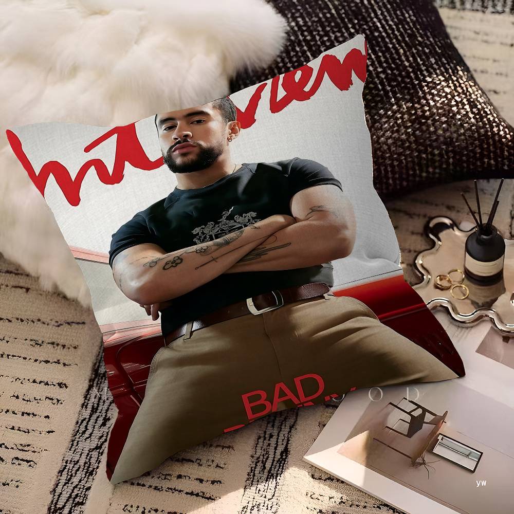 

Rapper Singer Bbad Bunny Cushion Cover Pillow Cover Decor Pillowcase Printed Cushion Case For Couch 30cmx30cm