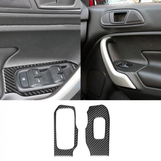Carbon Fiber Interior Front Window Control Cover Trim For Ford Fiesta 2011-15