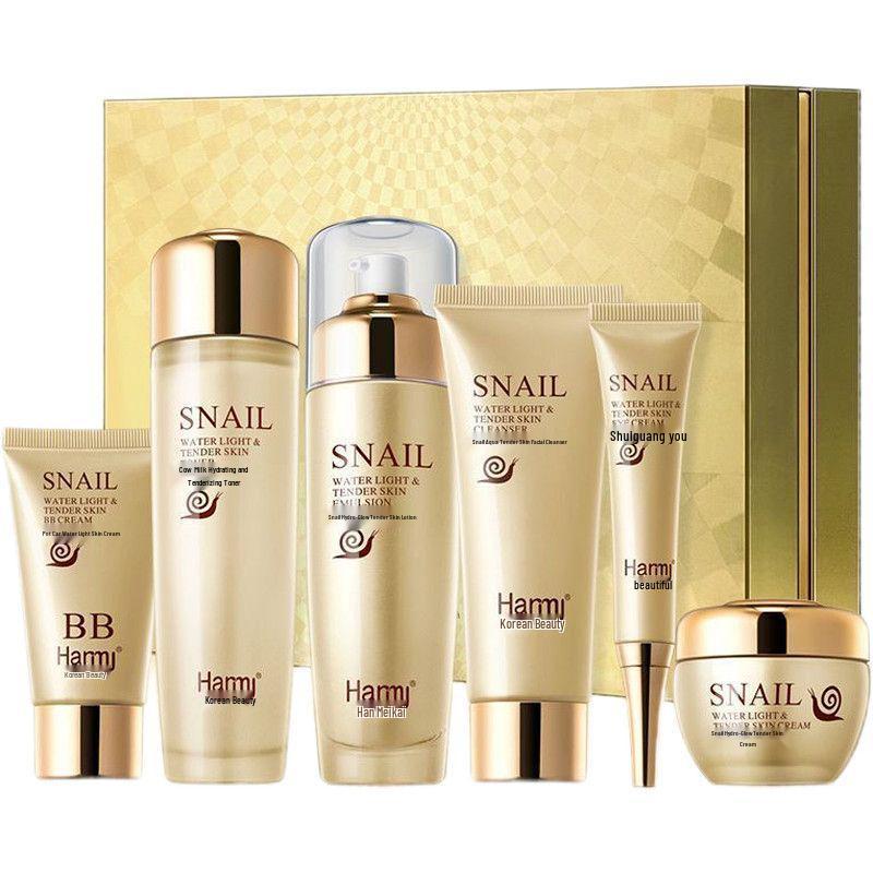 Schnecken-Feuchtigkeits-Sechs-Teile-Hautpflege-Set: Feuchtigkeitsspendende & Regenerierende Lotion & Creme Geschenkbox