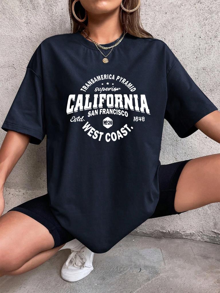 California West Coast San Francisco Letter Printing TShirts Womens Summer Cotton Tops Loose ONeck Soft T Shirt Casual Clothes