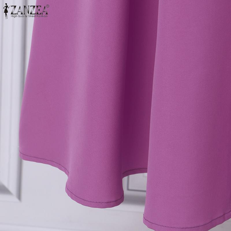 ZANZEA Women Casual V-Neck Loose 3/4 Sleeve Plain Long Dress