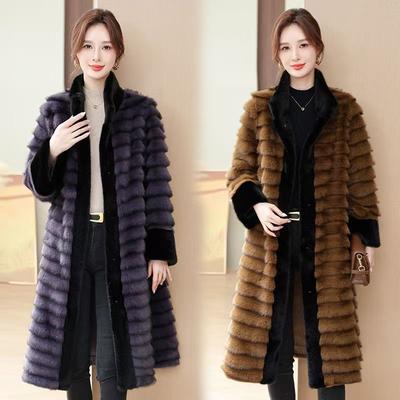 Cappotto Lungo in Pelliccia di Visone Dorato di Alta Qualità Caldo Spesso Giacca Invernale alla Moda