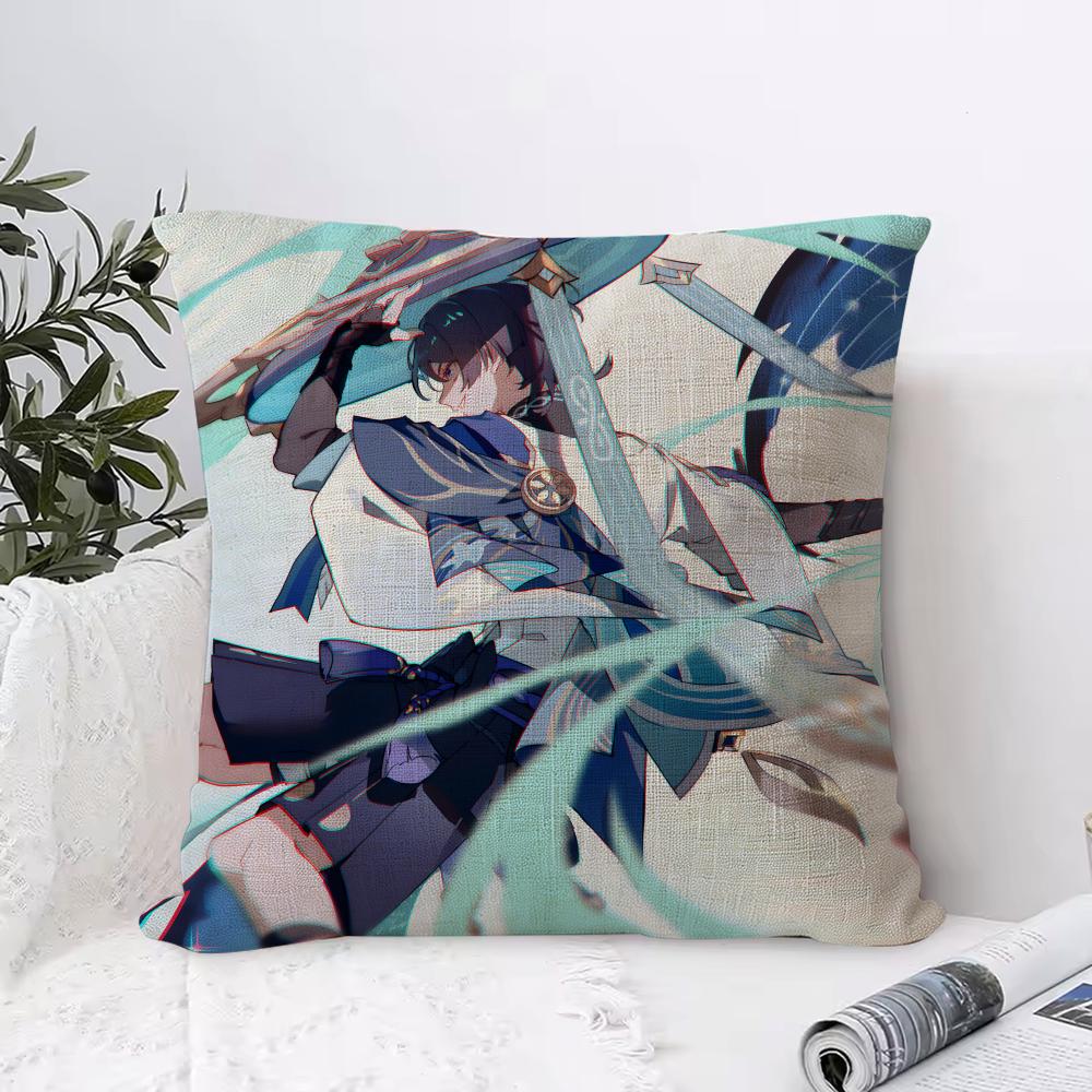 Genshin Impact Scaramouche Cushion Cover Eco Linen Pillow Case DoubleSided Print Breathable Durable Zipper Home Decor Gift