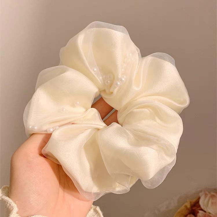 Korean style striped fabric square scarf large intestine hair tie women's new temperament low ponytail head rope high-end hair accessories