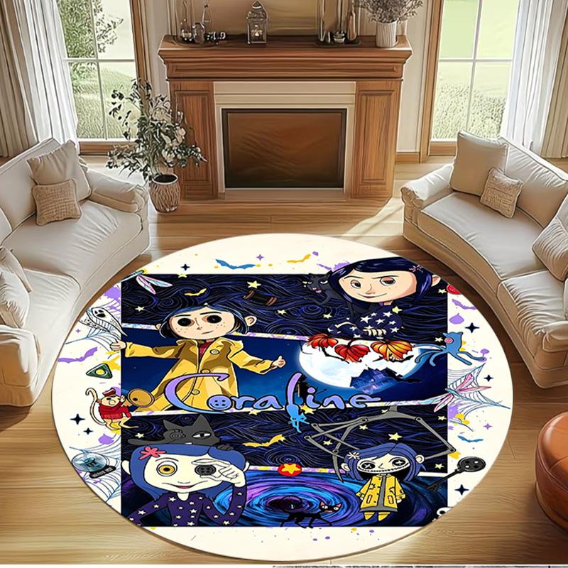 Coraline Print Round Rug, Washable Floor Carpet, For Entryway Dorm Laundry Room Office Study, Home Decor Birthday Christmas Gift