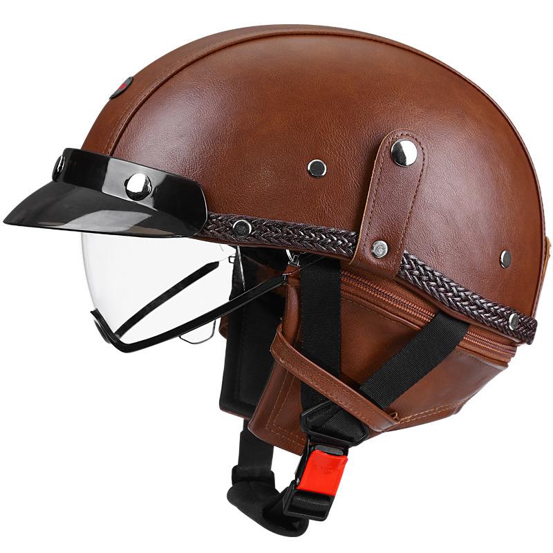 Retro Motorcycle Helmet DOT Approved Built In Sunglasses Casco Moto Helmet Detachable Insert Liner Vintage German Half Helmet