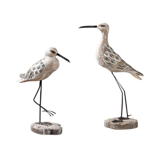 Yousheng 2 Pcs Wooden Seagull Figurine Coastal Lifelike Seabird Sculpture Nautical Animal Tabletop Ornament for Bedroom Living Room Home Office Desk