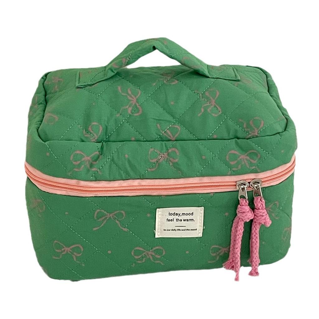 Green Fruit Bow Cosmetic Bag High Value Travel Cosmetics Portable Contrasting Color Portable Storage Bag Wash Bag