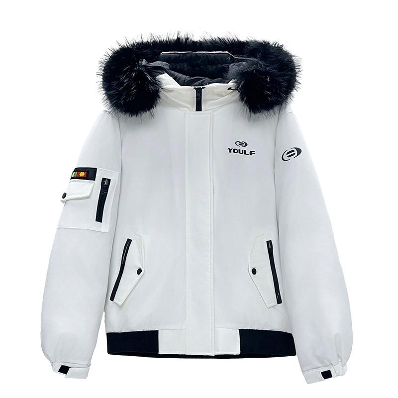 Winter Fashion Korean Big Fur Collar Workwear Thick Parka Coat with Hooded