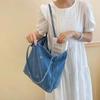 Pure Color Denim Large Capacity Tote Bag Fashion Bow Tie Pattern Shoulder Women's Bag Winter Casual Travel Shopper Handbags ARI